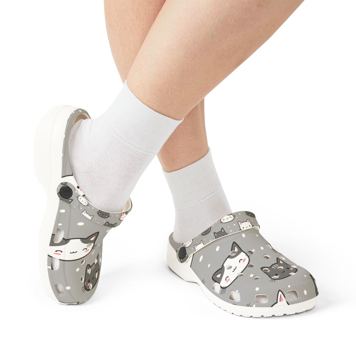 Gray Cat Garden Shoes for Adults & Kids – Lightweight EVA Slip-On Cute Animal Sandals Water-Resistant Nurse Comfort & Everyday Walking