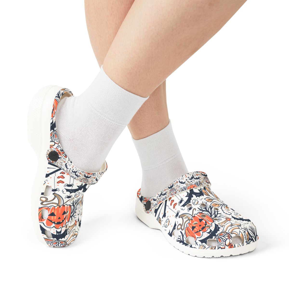 Pumpkin Bat Leaf Halloween Garden Shoes for Adults & Kids – Lightweight EVA Slip-On Spooky Sandals Water-Resistant Nurse Comfort