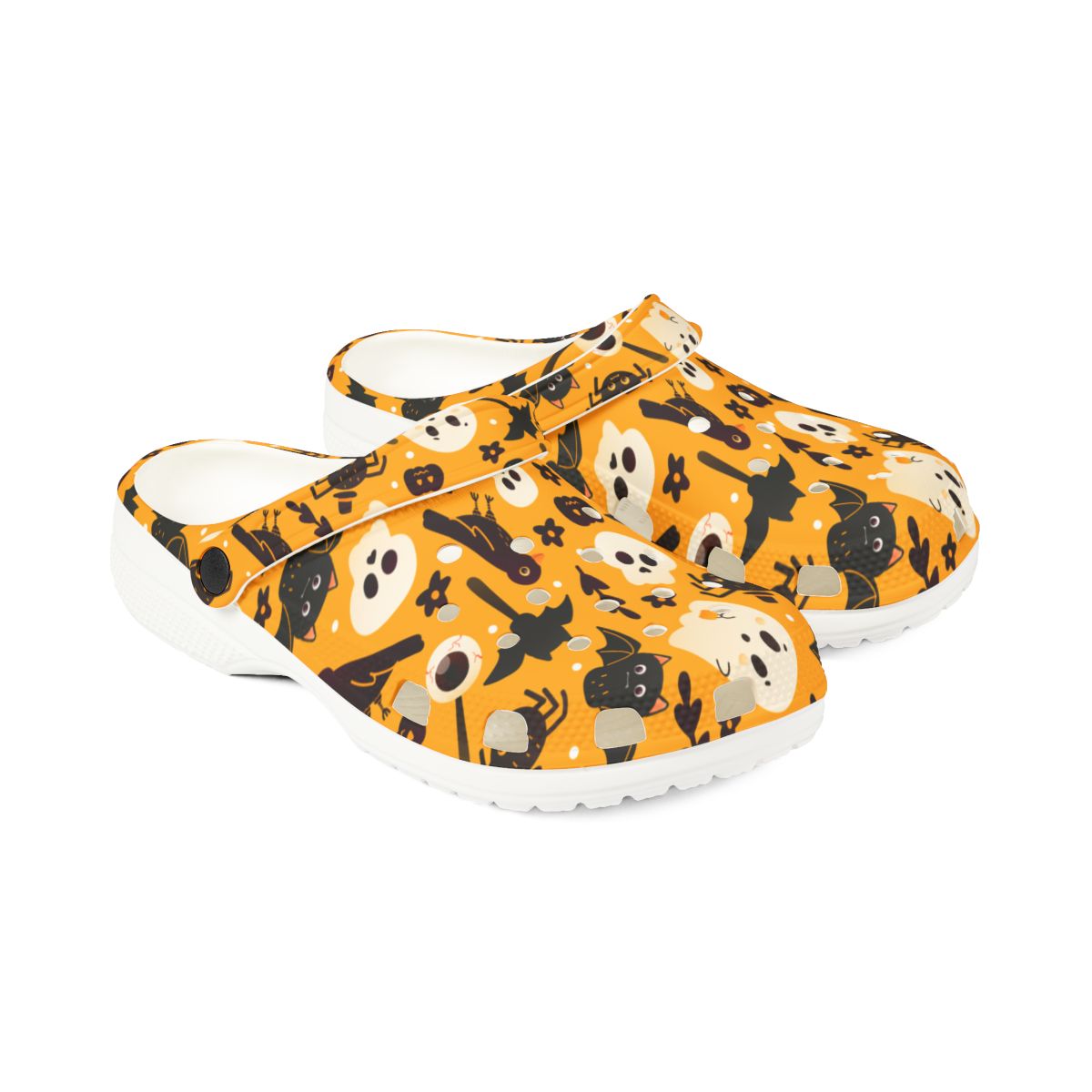 Orange Halloween Garden Shoes for Adults & Kids – Lightweight EVA Slip-On Ghost Bat Pumpkin Sandals Water-Resistant Nurse Comfort & Walking Footwear