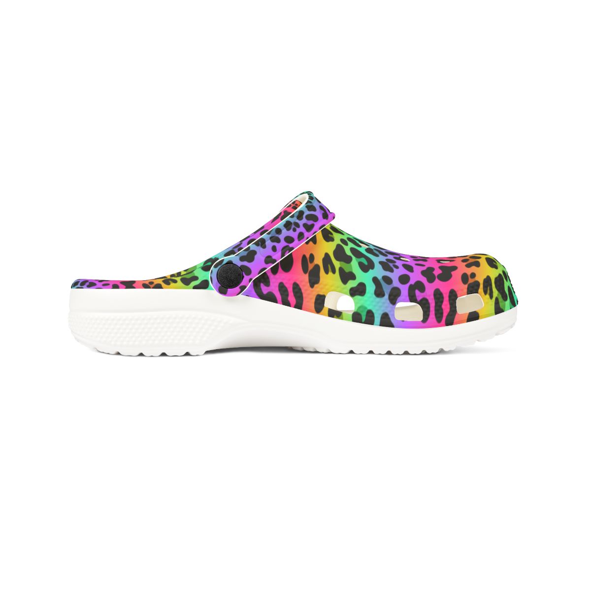 Rainbow Leopard Garden Shoes for Adults & Kids – Lightweight EVA Slip-On Bold Animal Sandals Water-Resistant Nurse Comfort & Festival Walking