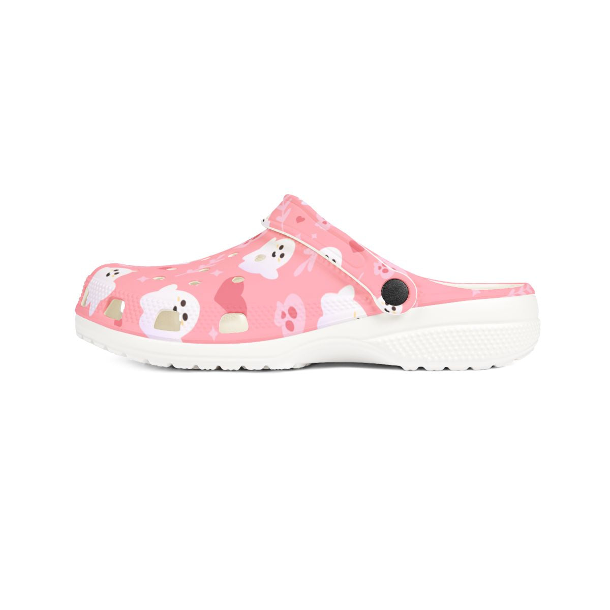 Pink Ghost Garden Shoes for Adults & Kids – Lightweight EVA Slip-On Halloween Sandals Water-Resistant Nurse Comfort Footwear
