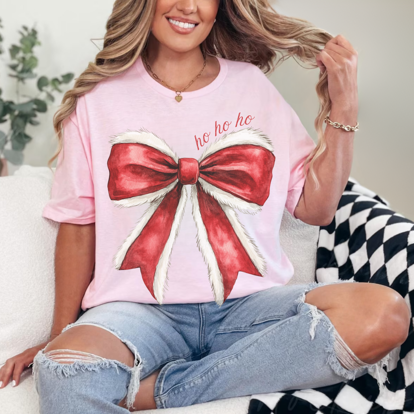 Christmas Ho Ho Ho Bow T-shirt and Sweatshirt
