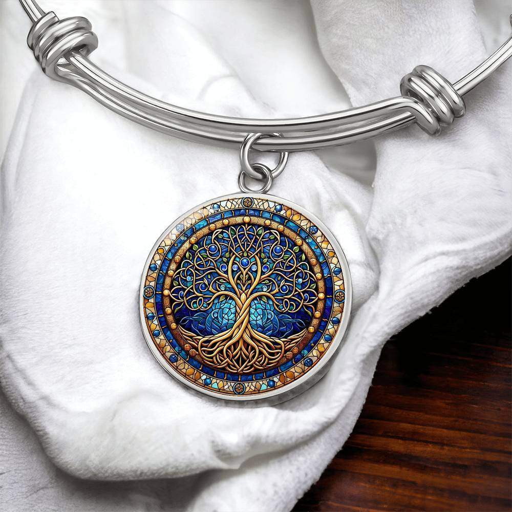 Stained Glass Celtic Tree of Life Necklace Gold