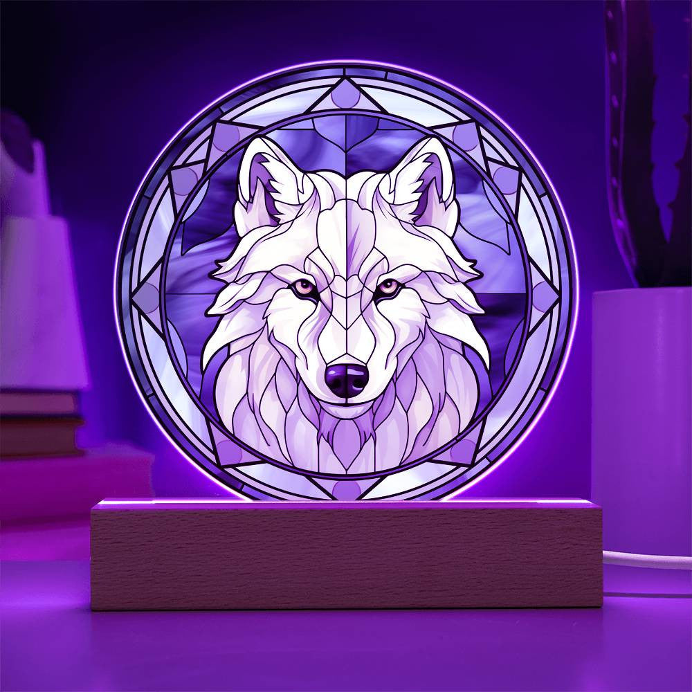 Stained Glass Style White Wolf Christmas Ornament