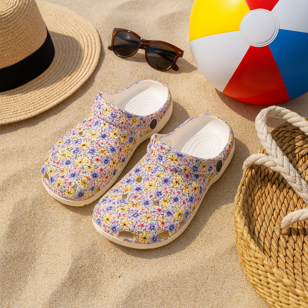 Floral Meadow Garden Shoes for Adults & Kids โ Multicolor Wildflower EVA Slip-On Summer Beach Sandals Lightweight Nurse Comfort Footwear