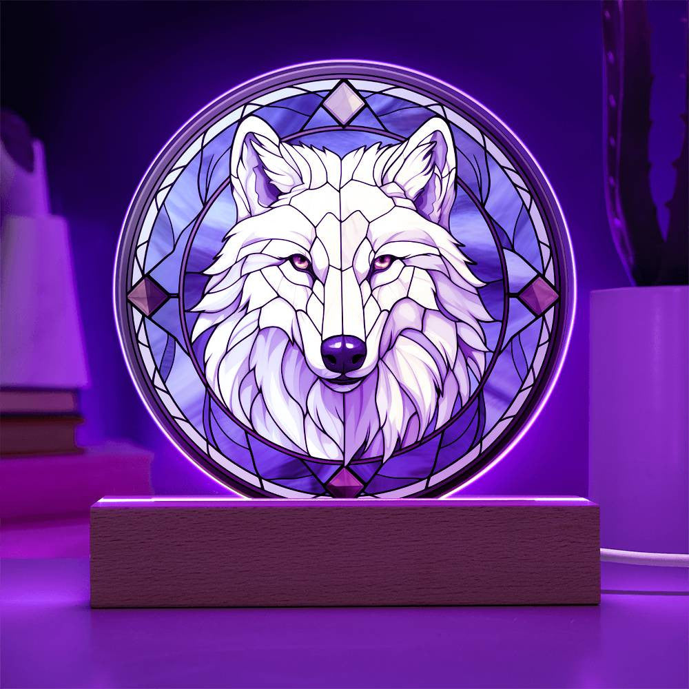 Stained Glass Style White Wolf Christmas Ornament