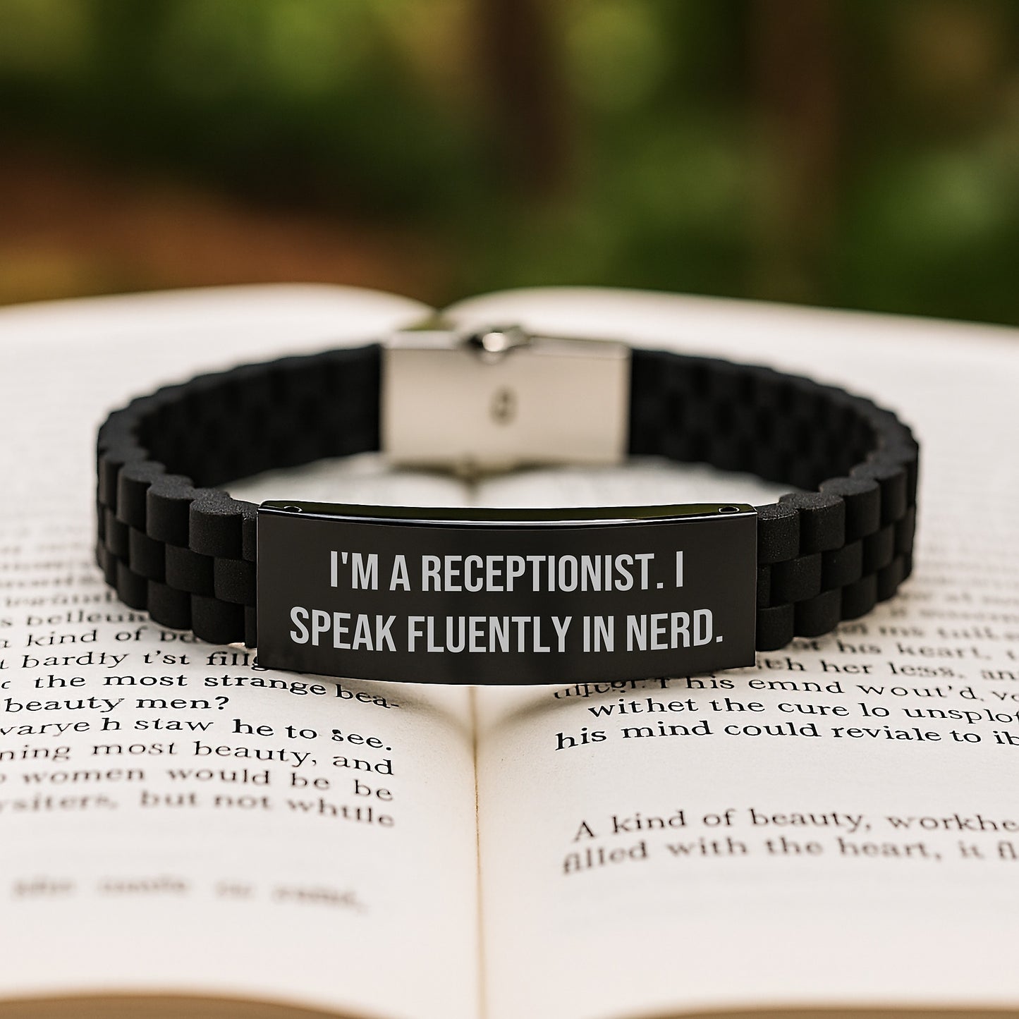 Funny Receptionist Gifts for Birthday - I'm A Receptionist. I Speak Fluently In genius. Glide lock Clasp Bracelet, Adjustable and Premium Bag - Image 2