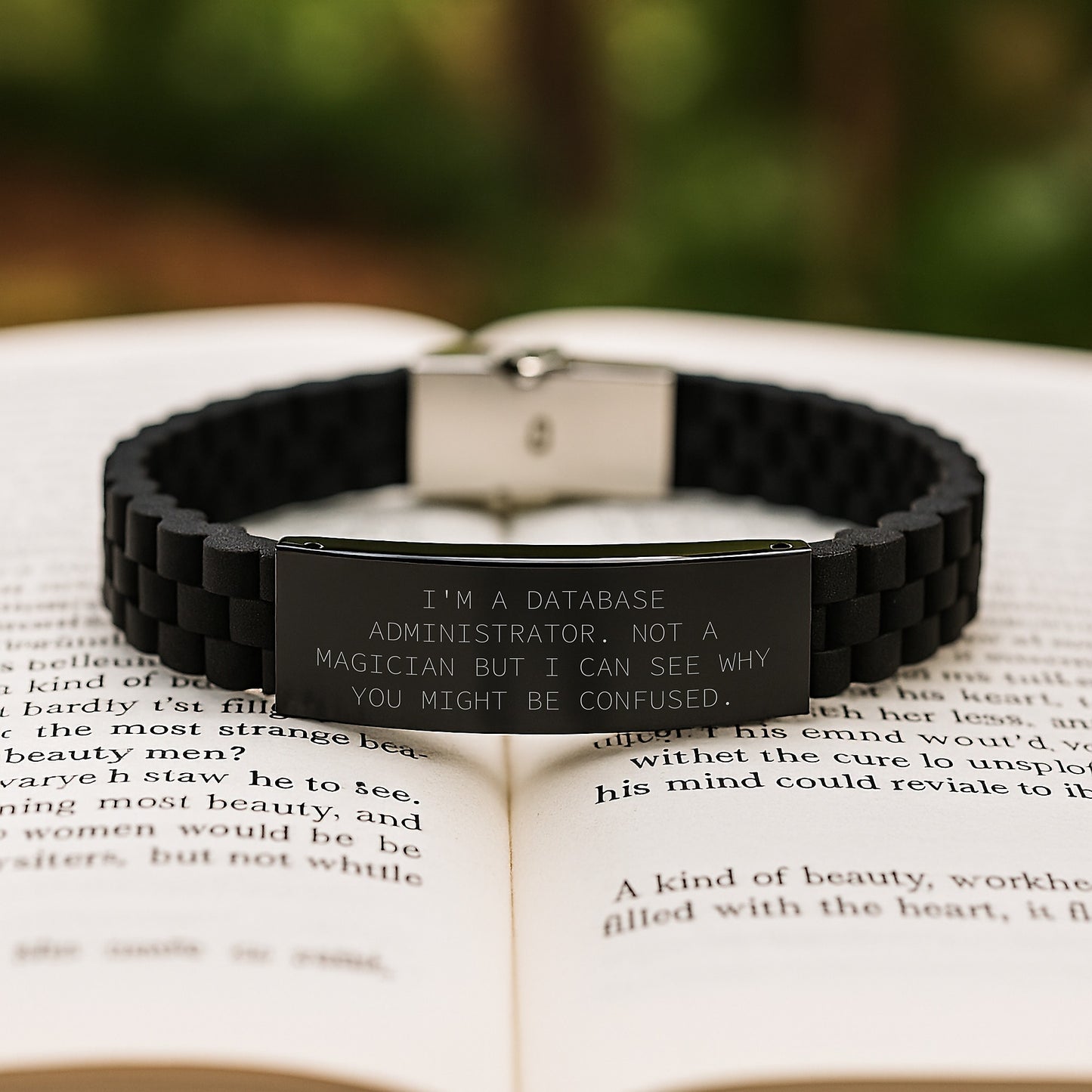 Funny Database Administrator Gifts, Glide lock Clasp Bracelet for Men, Adjustable Black Stainless Steel with Silicone, Gifts from Friends to Database Administrator Team at Christmas - Image 2