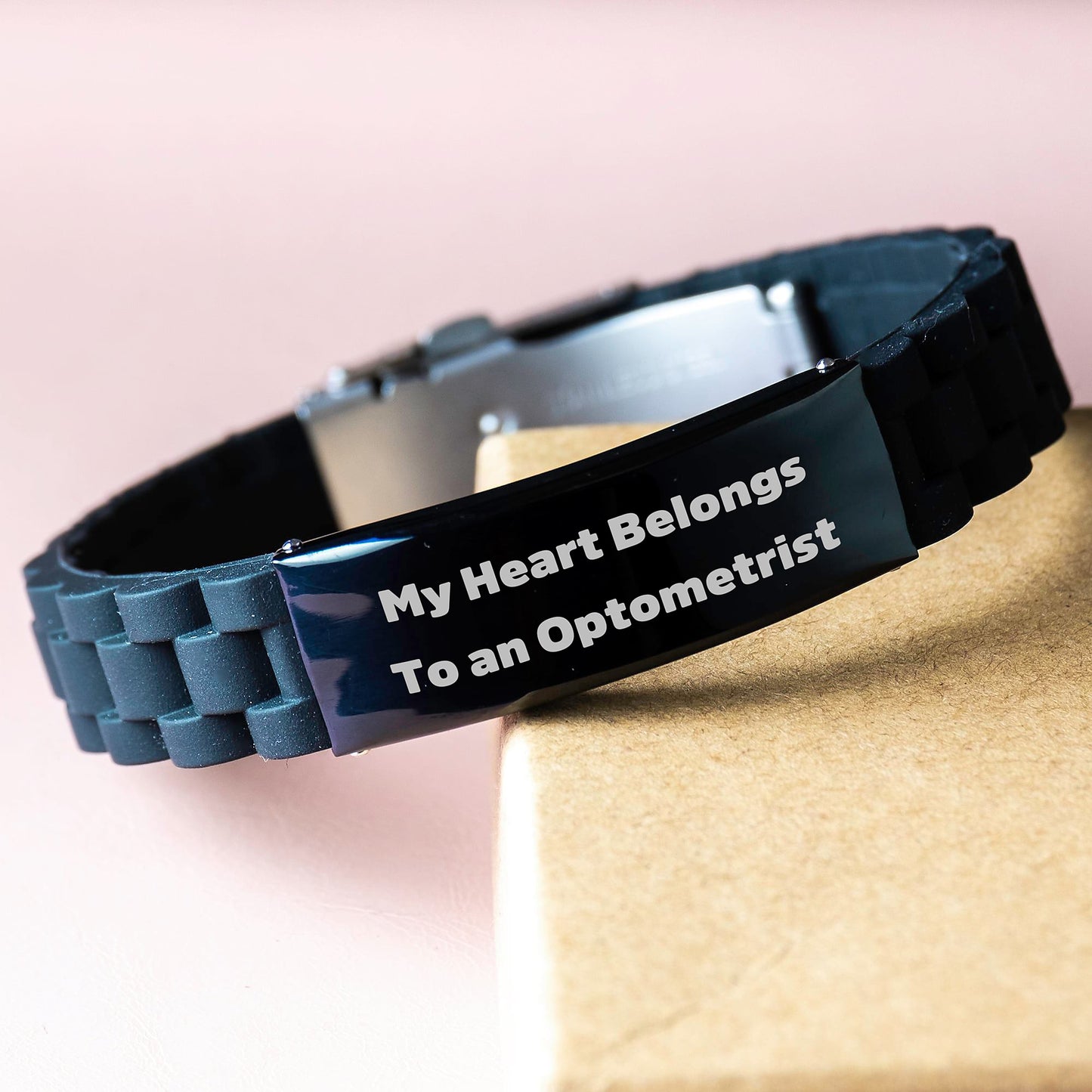 Funny Optometrist Gifts for Women, Christmas Unique Gifts from Women to Women, Glide lock Clasp Bracelet with My Heart Belongs To An Optometrist Quote - Image 3