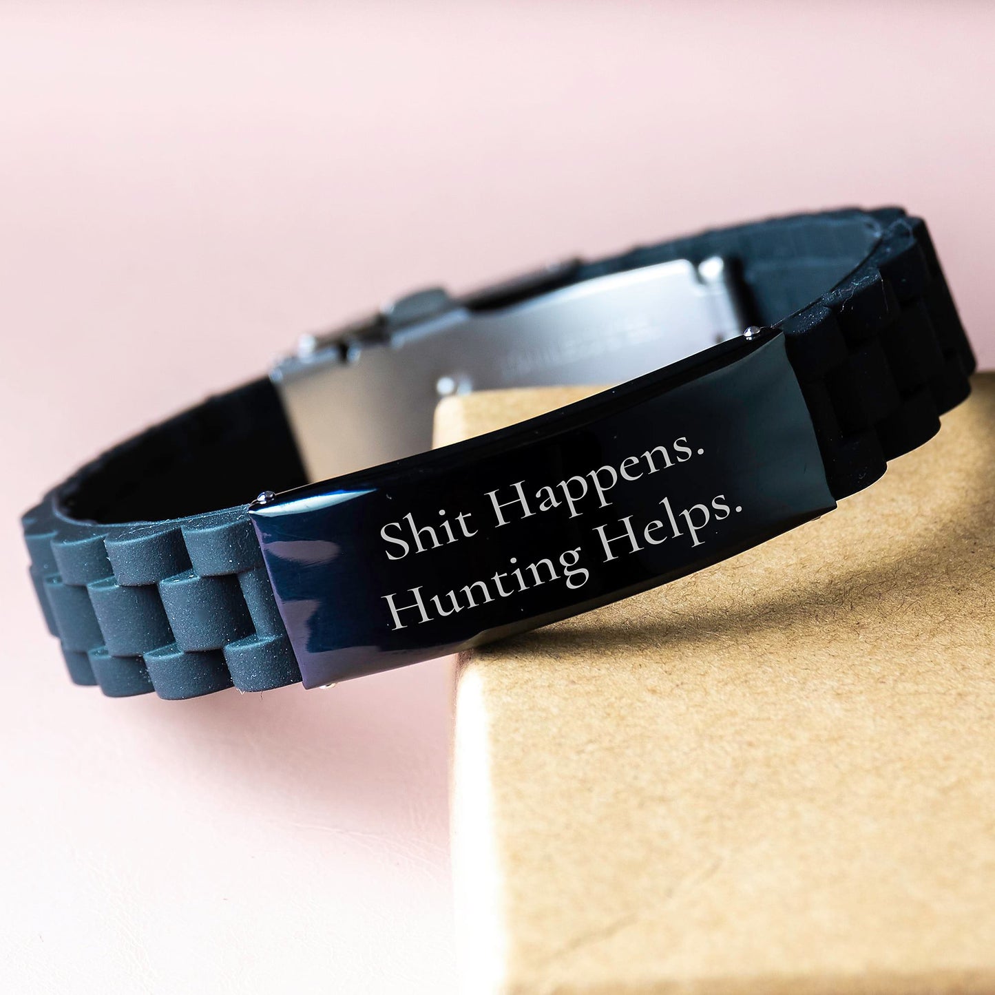 Funny Hunting Gifts for Men - 'Shit Happens. Hunting Helps.' Inspirational Glide lock Clasp Bracelet, Christmas Unique Gifts from Friends to Family - Image 3