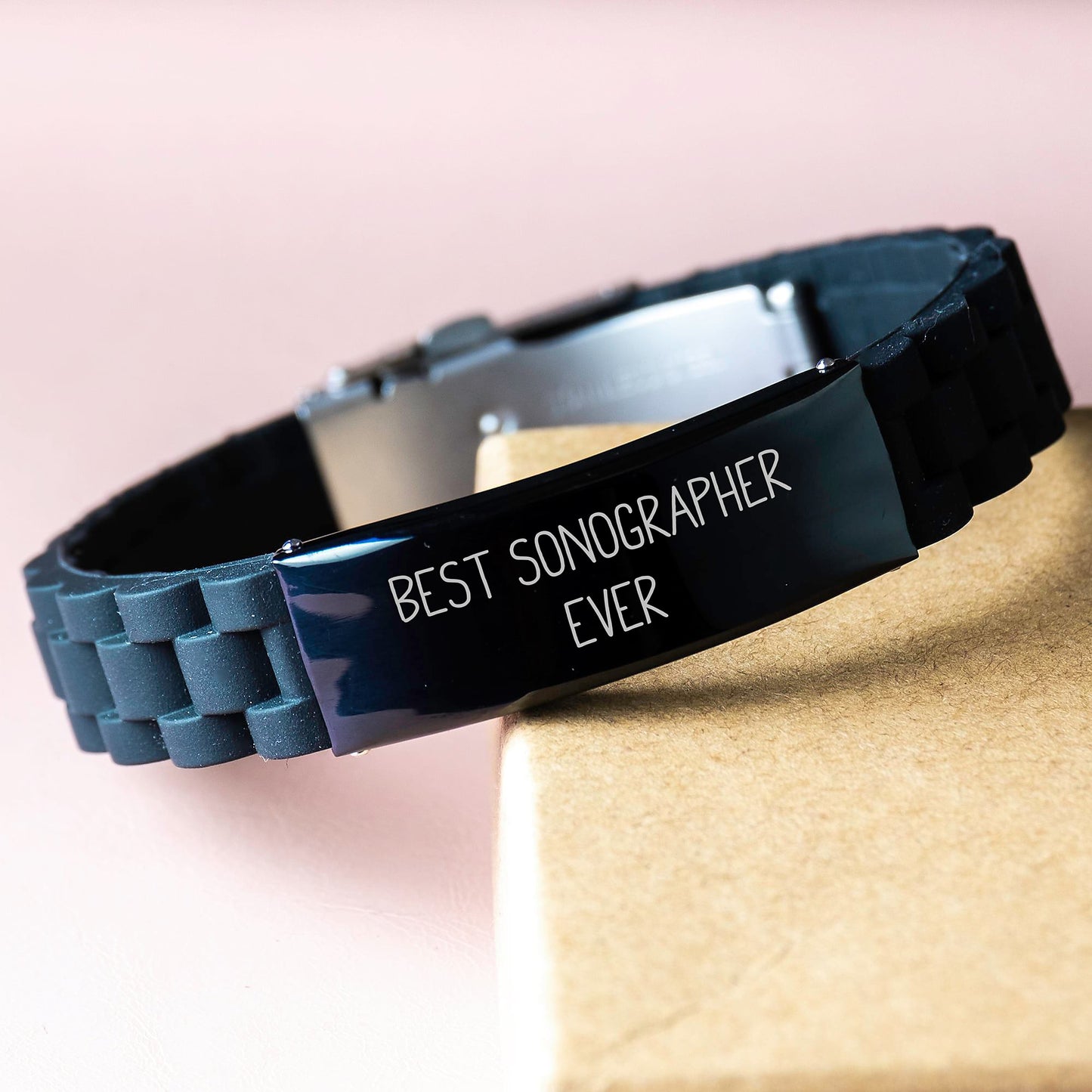 Funny Sonographer Gifts from Friends for Graduation Unique Gifts - Best Sonographer Ever Glide lock Clasp Bracelet for Men or Women - Image 3