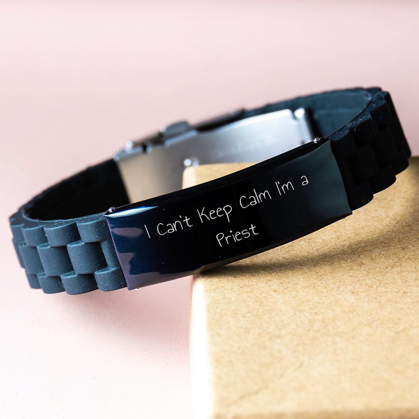 Funny Priest Gifts from Men for Men - I Can't Keep Calm I'm A Priest Glide lock Clasp Bracelet, Black Stainless Steel, Christmas Unique Gifts - Image 3