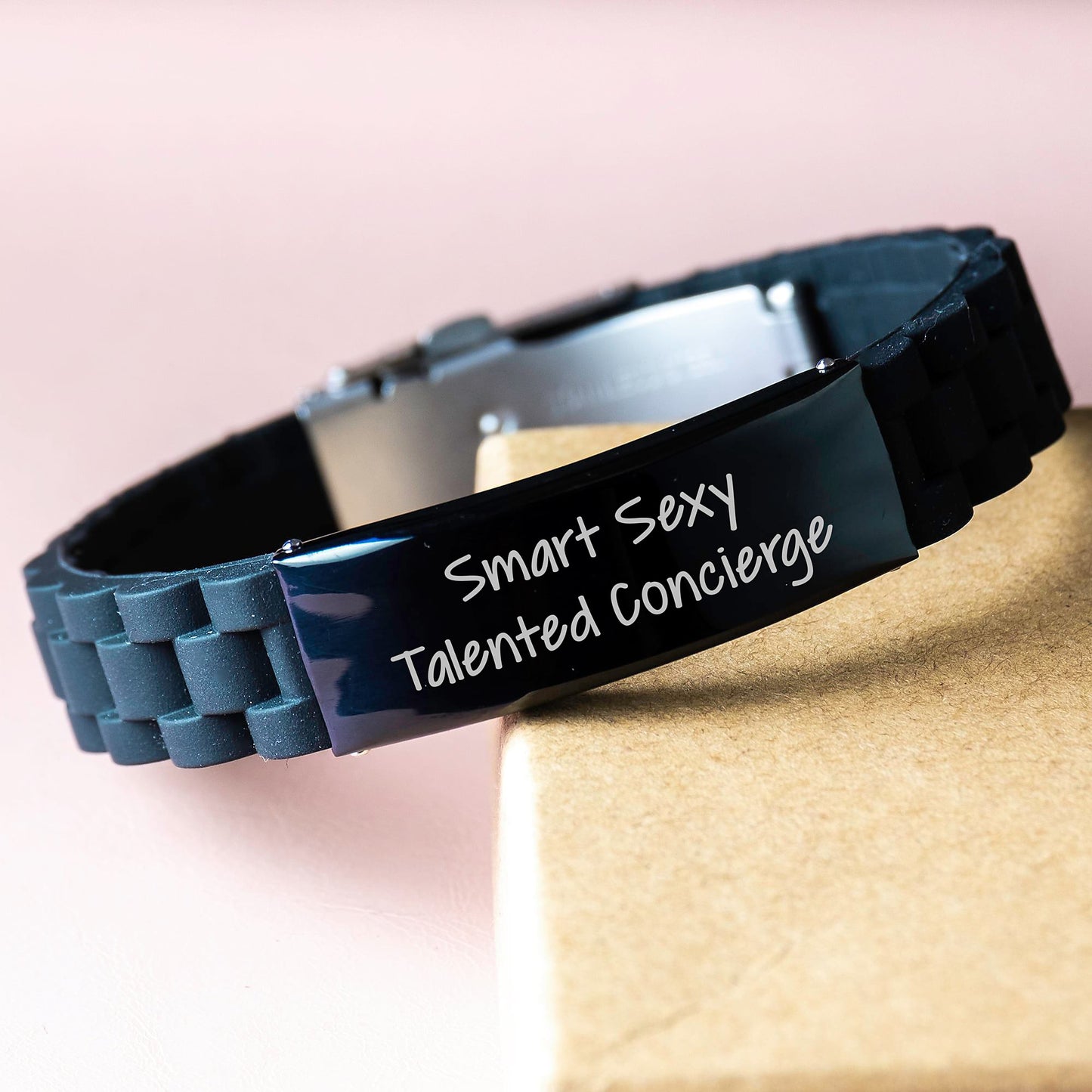 Smart Sexy Talented Concierge Gift Ideas for Friends, Coworkers, or Family - Black Silicone Glide lock Clasp Bracelet, Adjustable, Premium Bag - Image 3