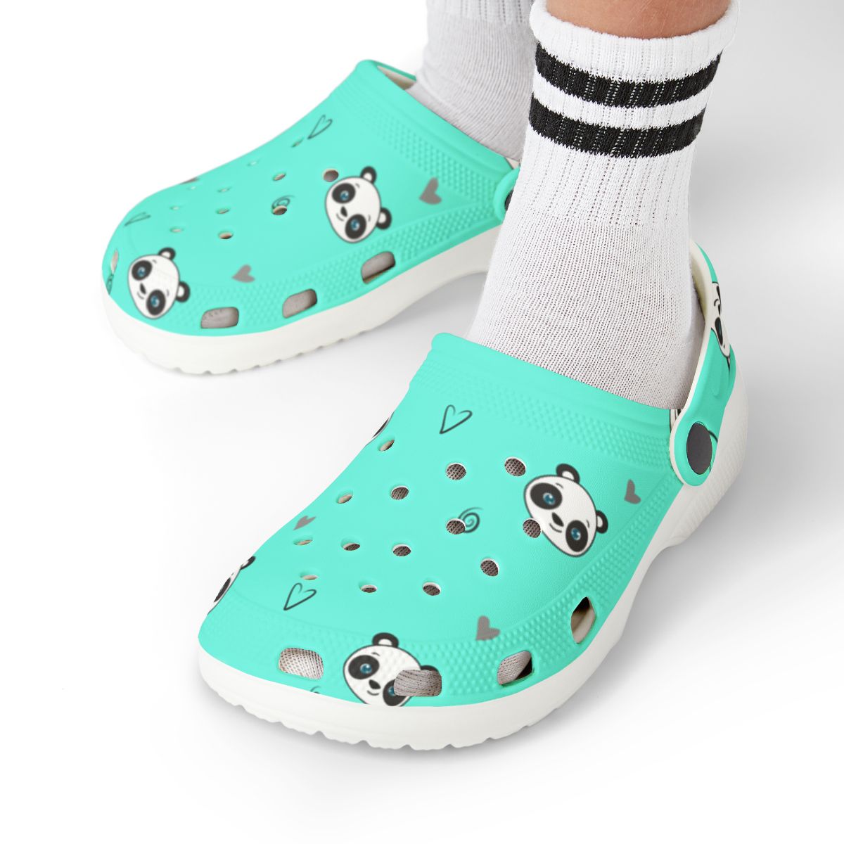 Mint Panda Heart Garden Shoes for Adults & Kids – Lightweight EVA Slip-On Cute Animal Sandals Water-Resistant Nurse Comfort & Everyday Walking