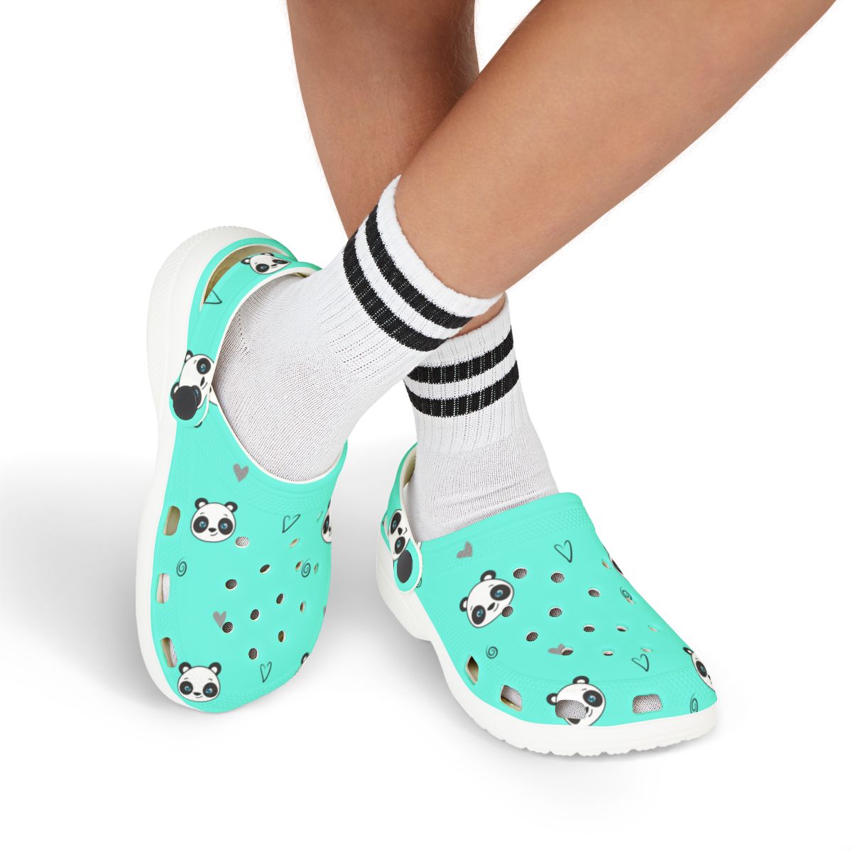 Mint Panda Heart Garden Shoes for Adults & Kids – Lightweight EVA Slip-On Cute Animal Sandals Water-Resistant Nurse Comfort & Everyday Walking