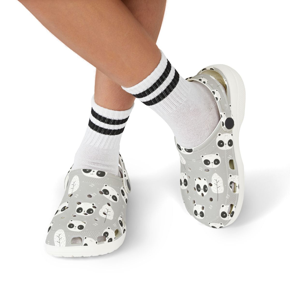 Gray Panda Garden Shoes for Adults & Kids – Lightweight EVA Slip-On Cute Animal Sandals Water-Resistant Nurse Comfort & Walking Footwear