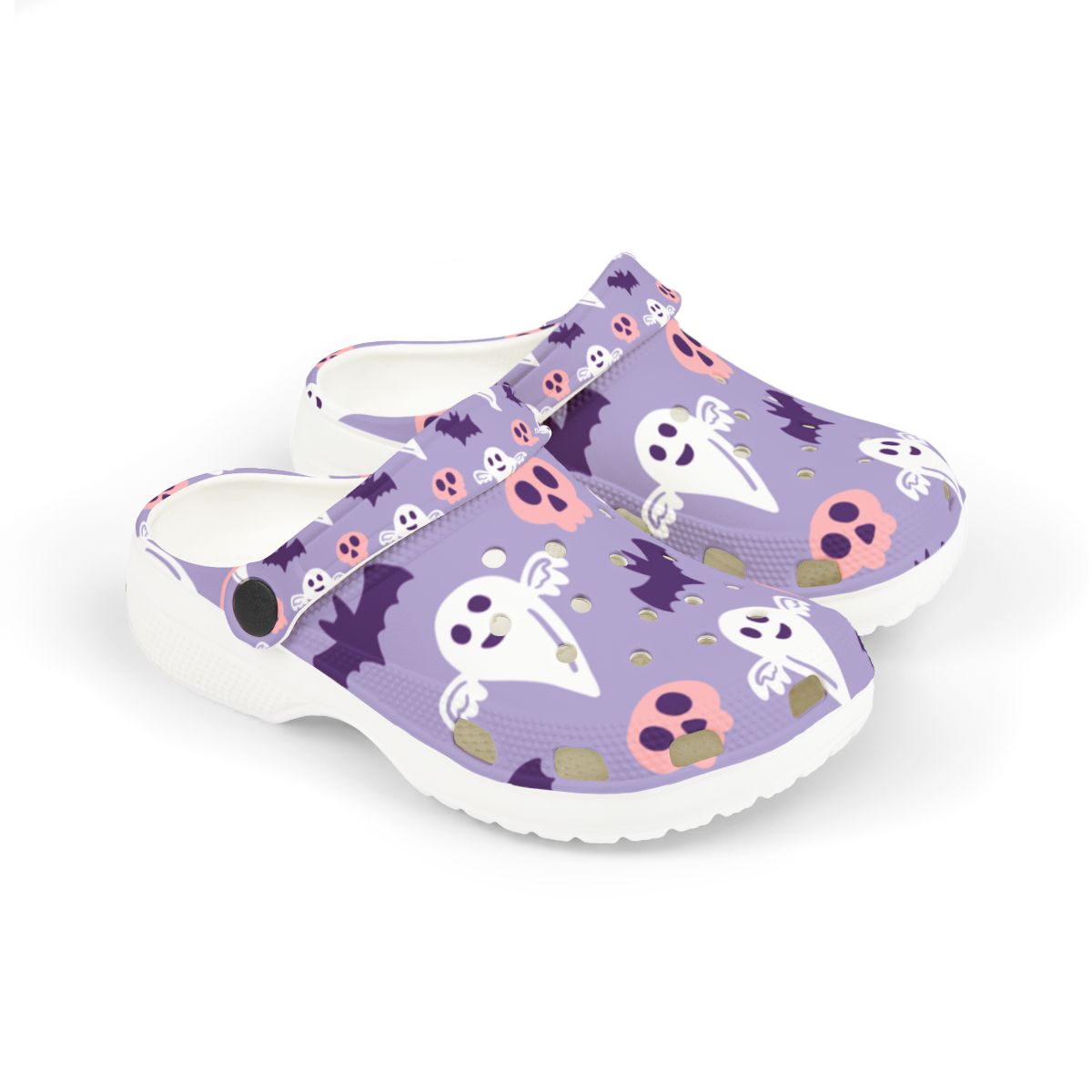 Purple Ghost Bat Garden Shoes for Adults & Kids – Lightweight EVA Slip-On Halloween Sandals Water-Resistant Nurse Comfort Footwear