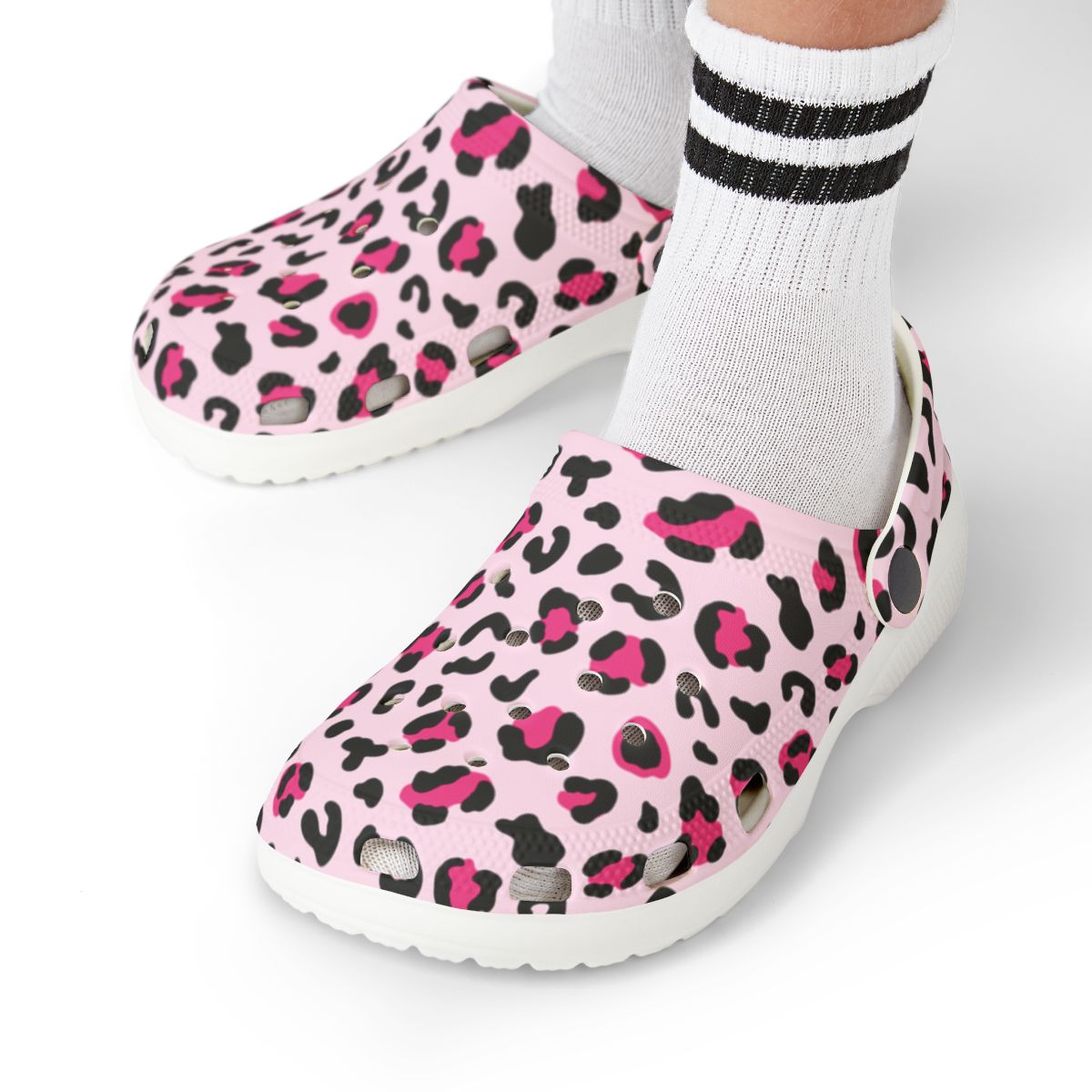 Pink Leopard Print Garden Shoes for Adults & Kids – Lightweight EVA Slip-On Trendy Animal Sandals Water-Resistant Nurse Comfort & Walking