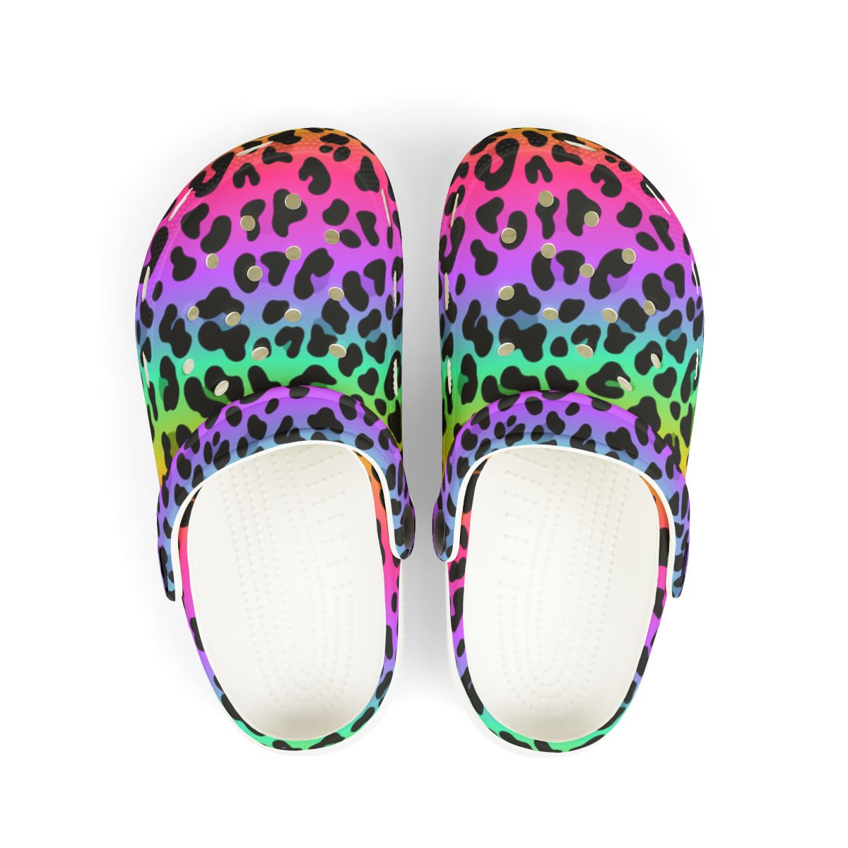 Rainbow Leopard Garden Shoes for Adults & Kids – Lightweight EVA Slip-On Bold Animal Sandals Water-Resistant Nurse Comfort & Festival Walking