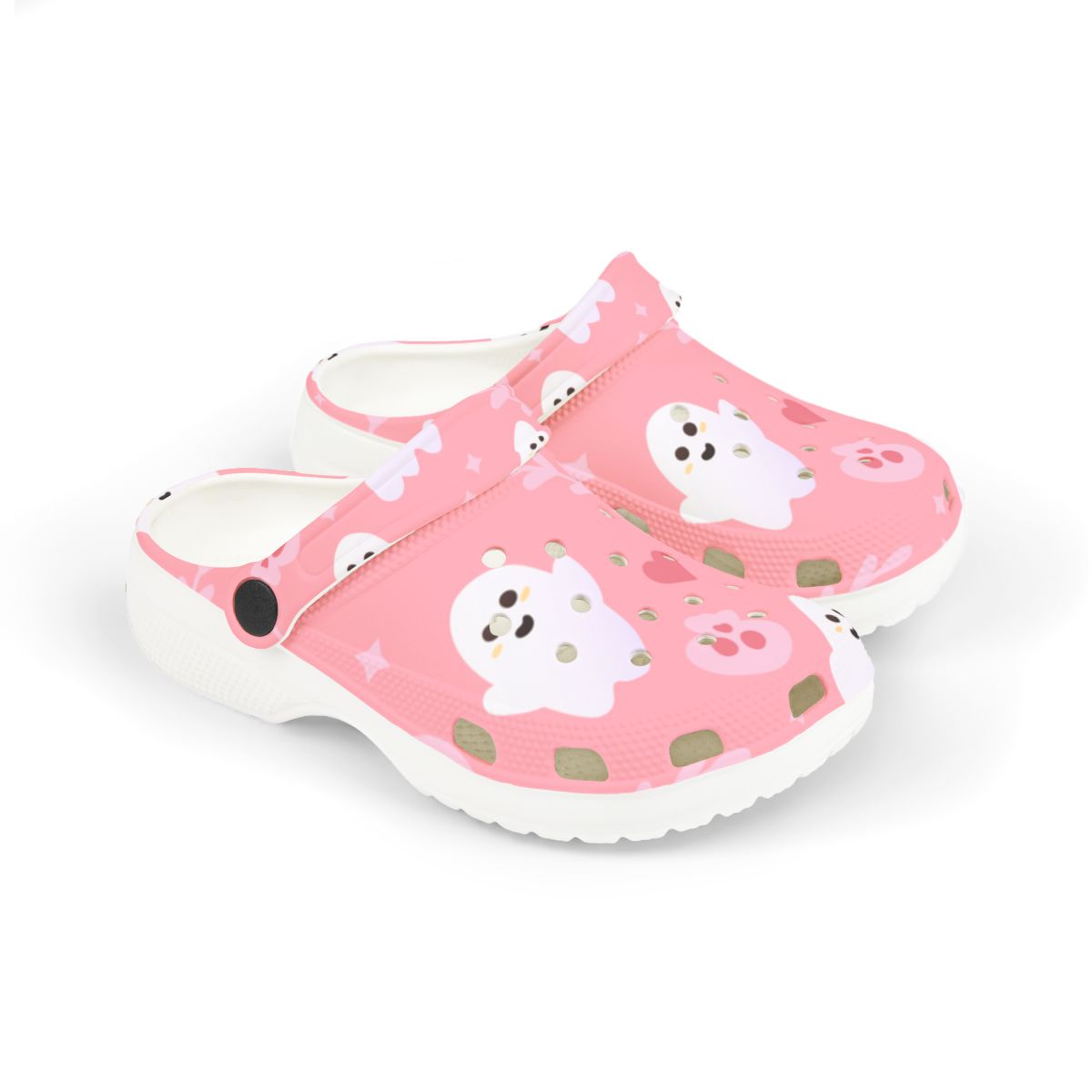 Pink Ghost Garden Shoes for Adults & Kids – Lightweight EVA Slip-On Halloween Sandals Water-Resistant Nurse Comfort Footwear