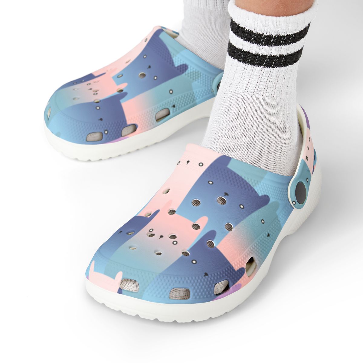 Pastel Cat Print Garden Shoes for Adults & Kids – Lightweight EVA Slip-On Colorful Summer Sandals Water-Resistant Nurse Comfort & Walking