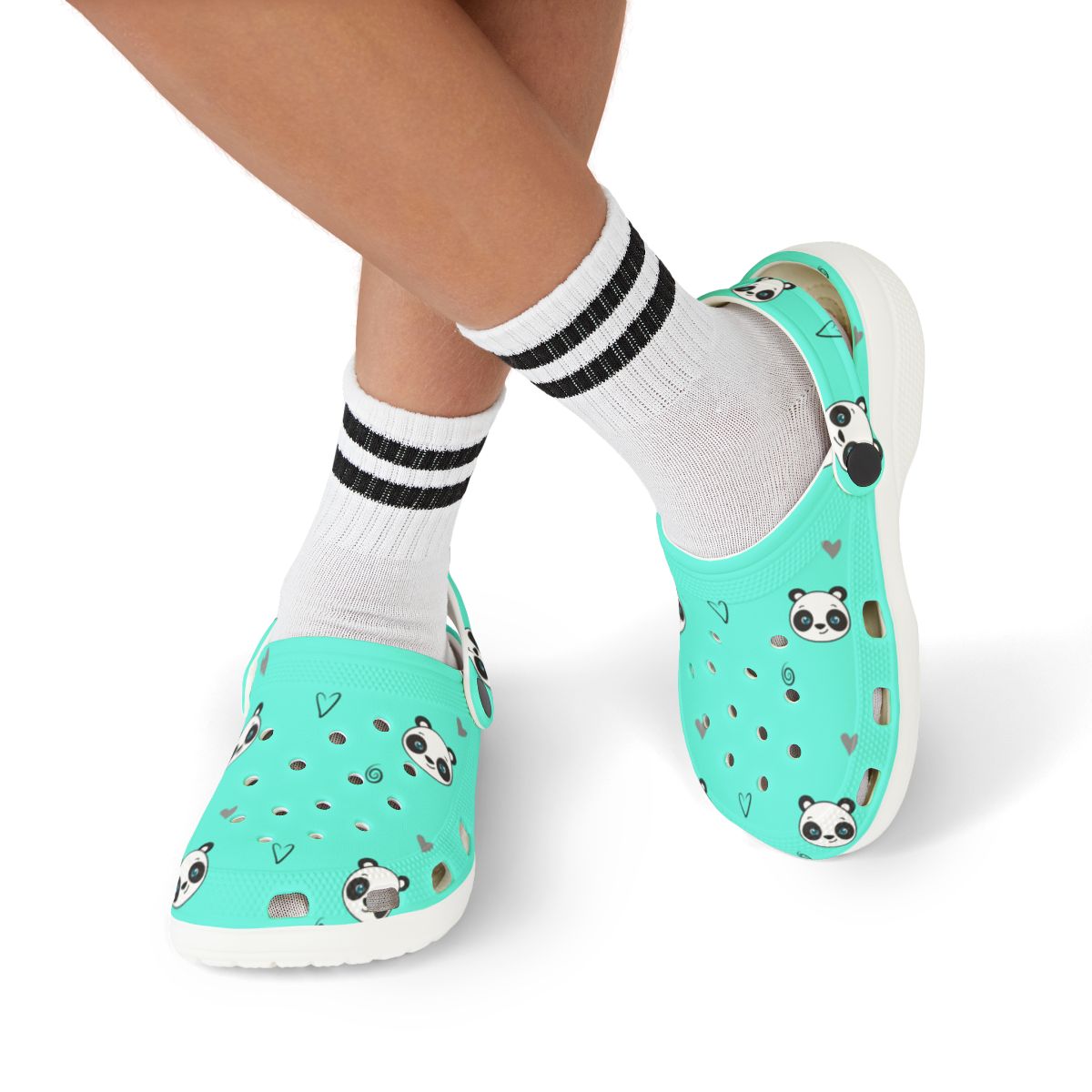 Mint Panda Heart Garden Shoes for Adults & Kids – Lightweight EVA Slip-On Cute Animal Sandals Water-Resistant Nurse Comfort & Everyday Walking