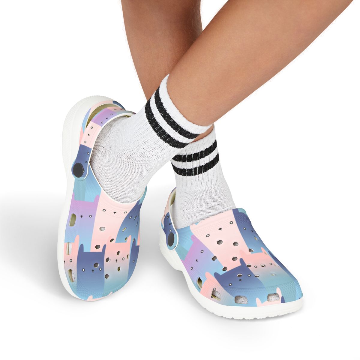 Pastel Cat Print Garden Shoes for Adults & Kids – Lightweight EVA Slip-On Colorful Summer Sandals Water-Resistant Nurse Comfort & Walking