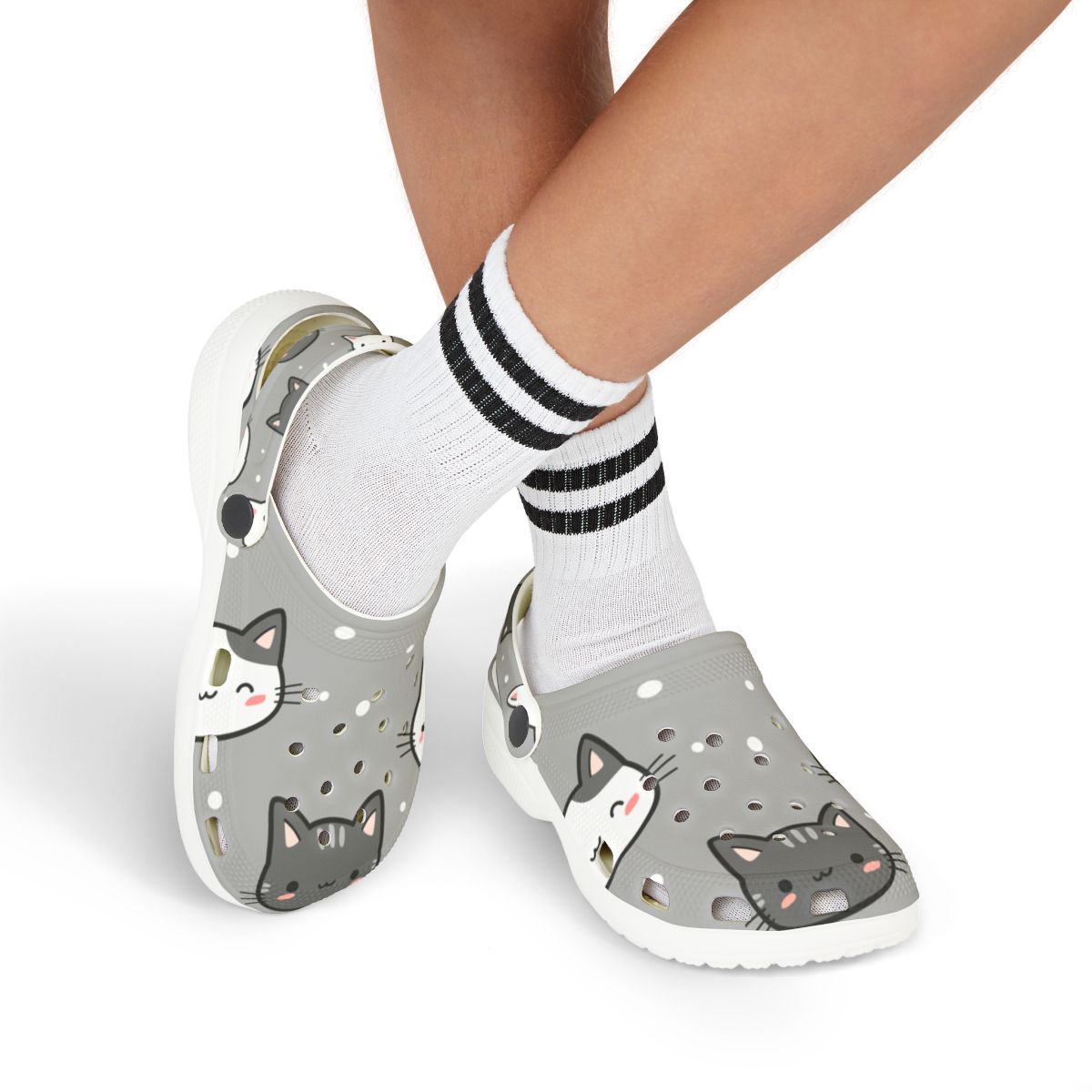 Gray Cat Garden Shoes for Adults & Kids – Lightweight EVA Slip-On Cute Animal Sandals Water-Resistant Nurse Comfort & Everyday Walking