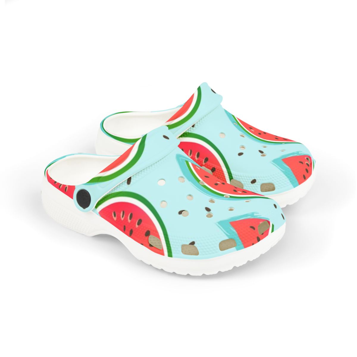 Watermelon Garden Shoes for Adults & Kids – Fruit Print Lightweight EVA Slip-On Sandals, Fruitcore, Gardening Mom, Summer Vibes