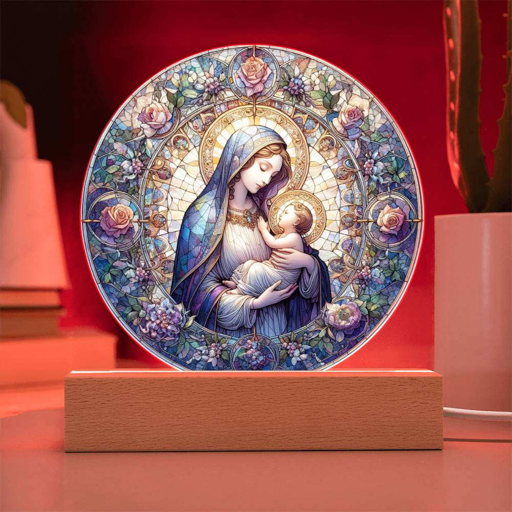 Mary and Baby Jesus Stained Glass Style Plaque