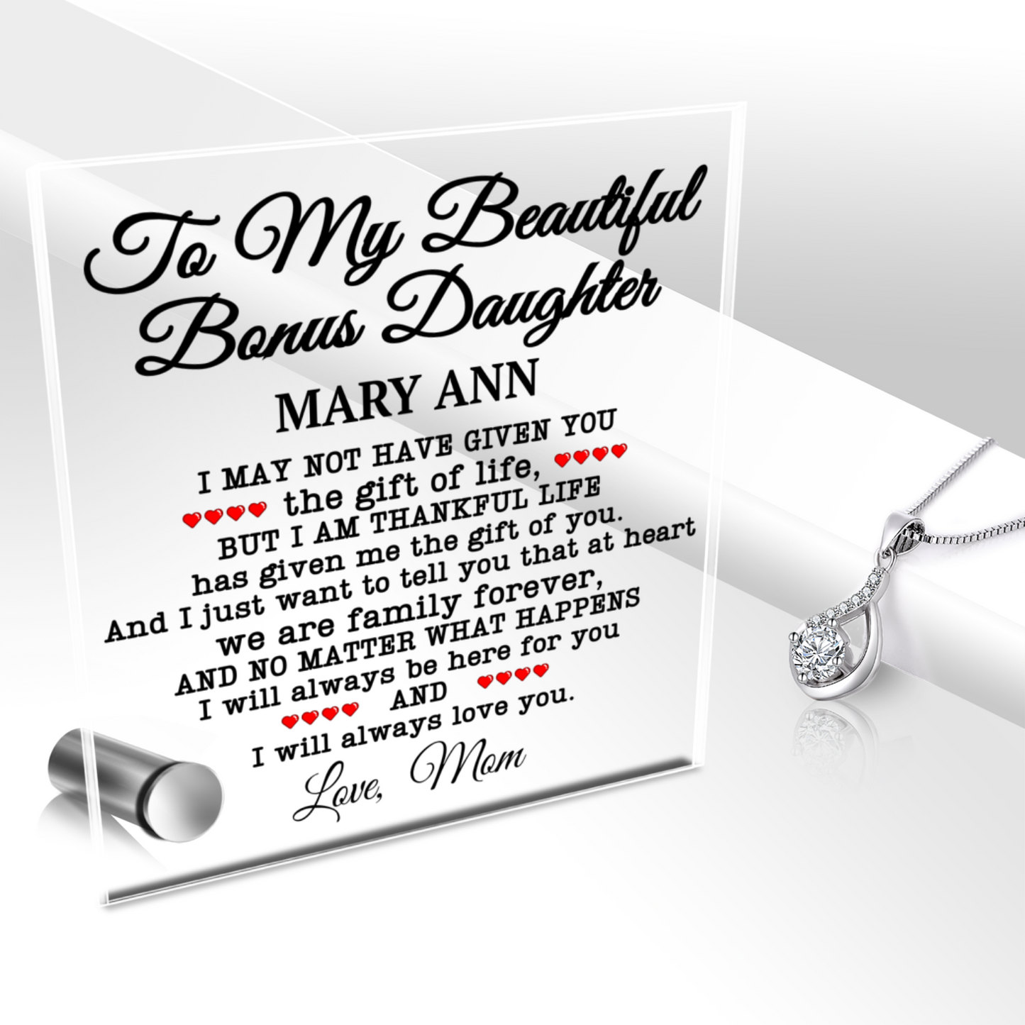Bonus Daughter Glass Message Card and Necklace