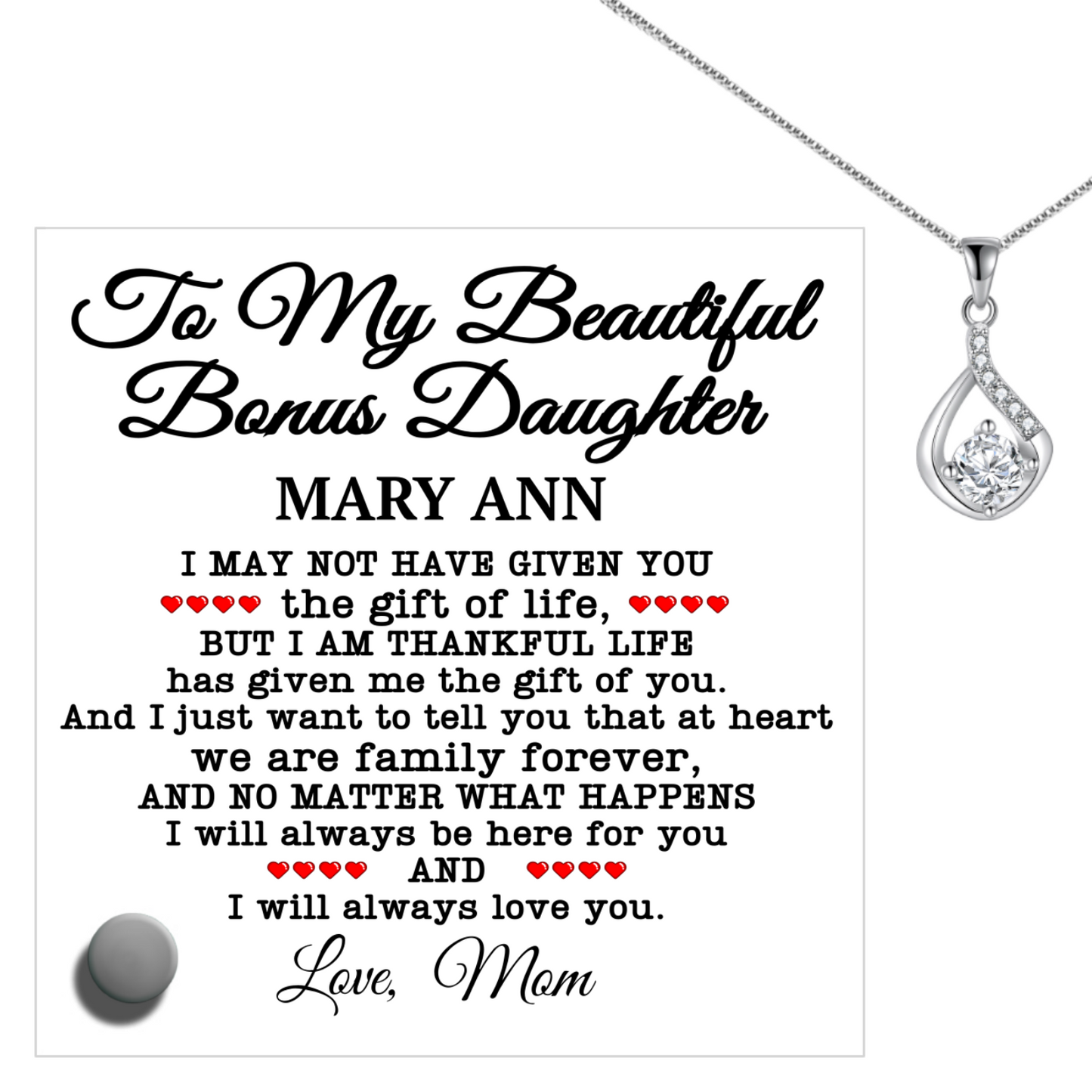 Bonus Daughter Glass Message Card and Necklace