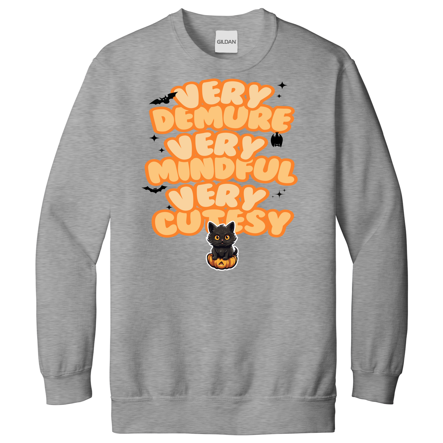 Very Demure Very Mindful Very Cutesy Cat Pumpkin Sweatshirt