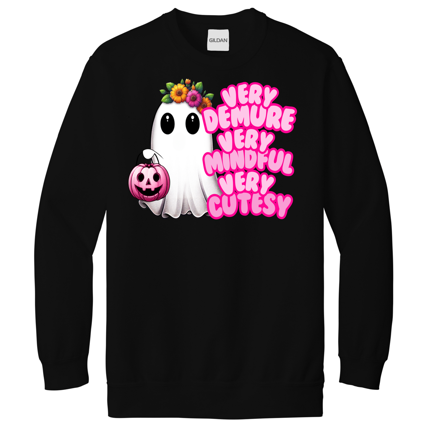 Very Demure Very Mindful Very Cutesy Floral Ghost Sweatshirt
