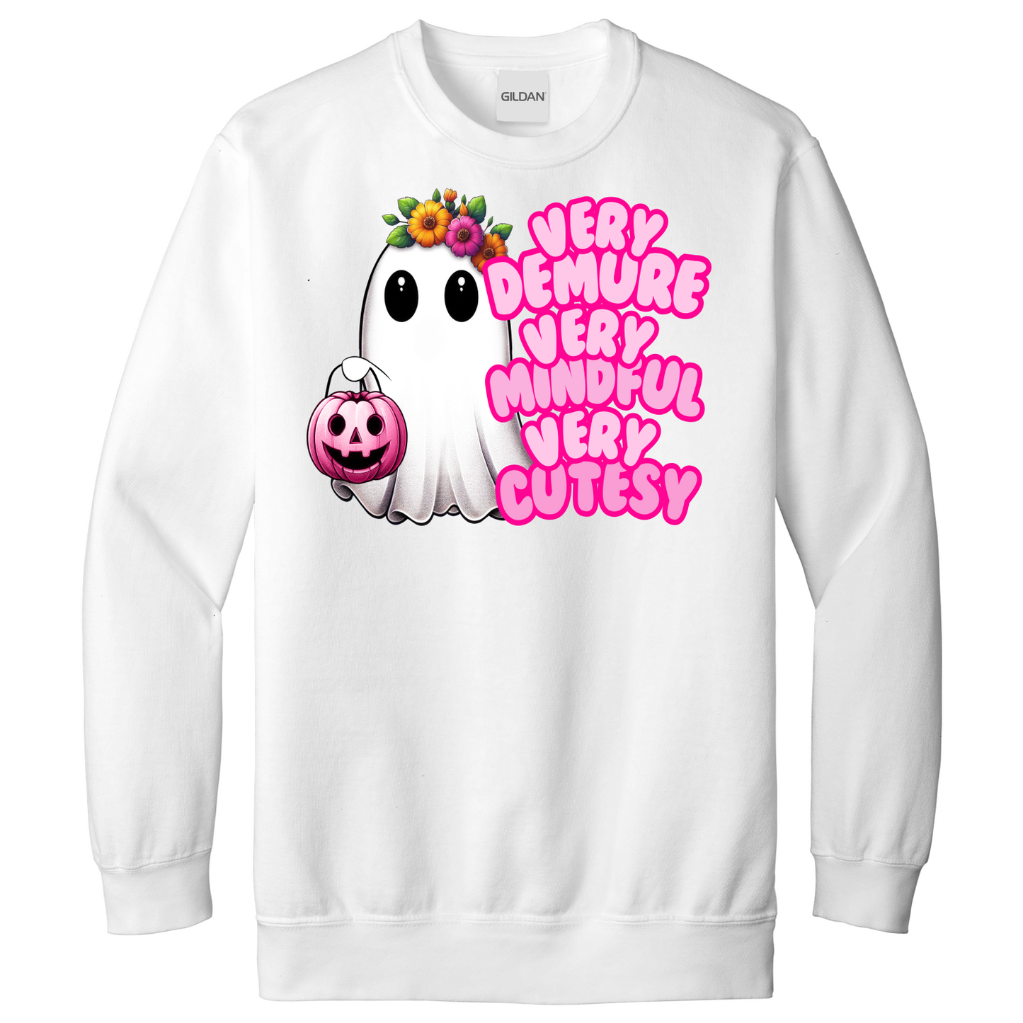 Very Demure Very Mindful Very Cutesy Floral Ghost Sweatshirt