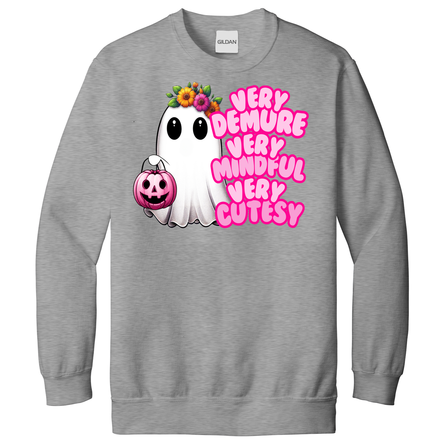 Very Demure Very Mindful Very Cutesy Floral Ghost Sweatshirt