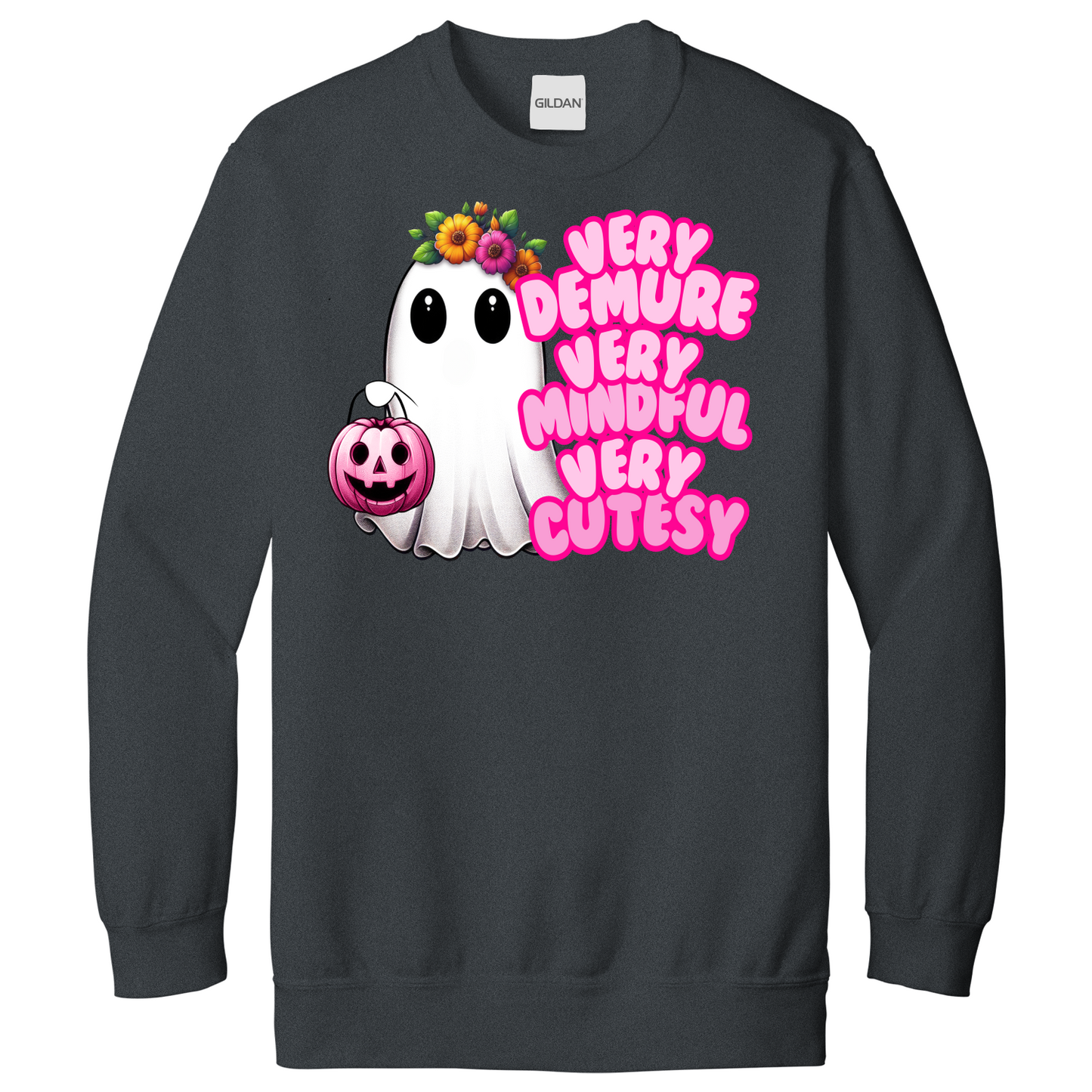 Very Demure Very Mindful Very Cutesy Floral Ghost Sweatshirt