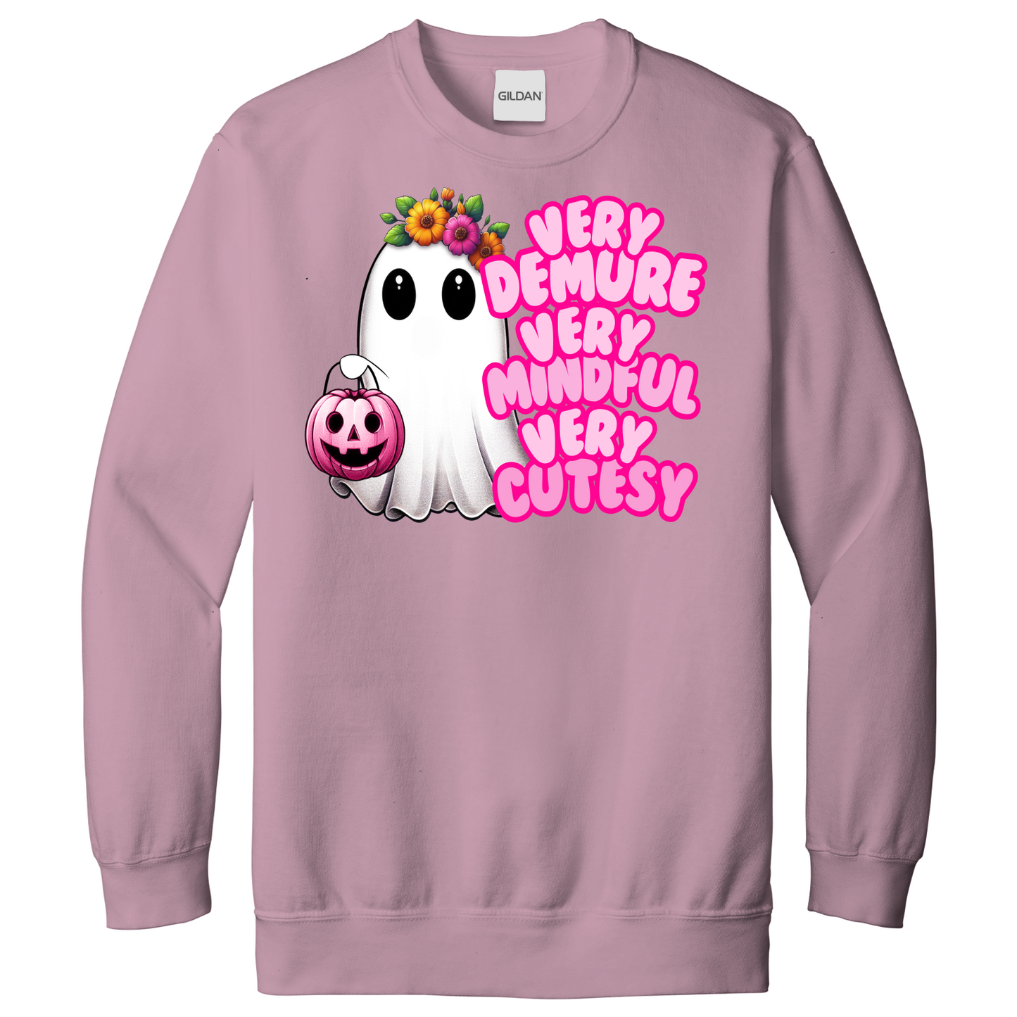 Very Demure Very Mindful Very Cutesy Floral Ghost Sweatshirt