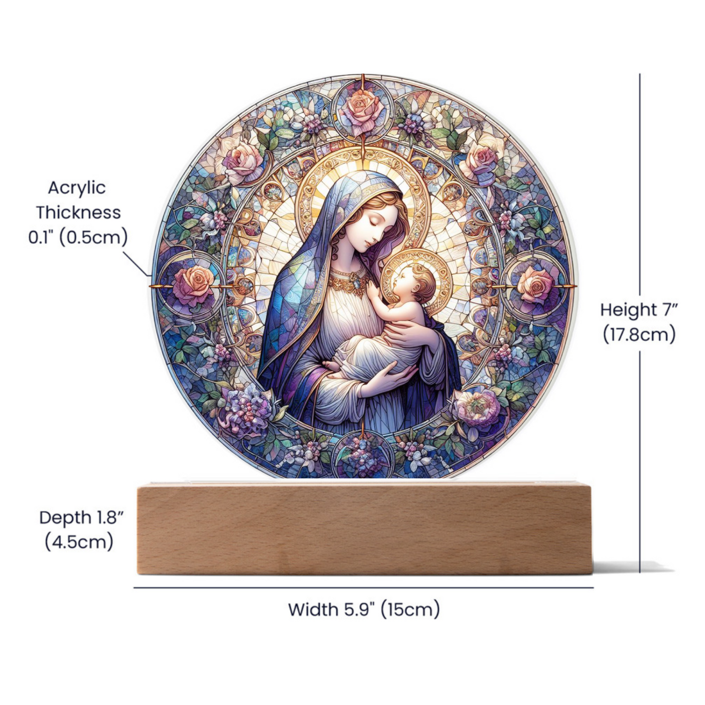 Mary and Baby Jesus Stained Glass Style Plaque