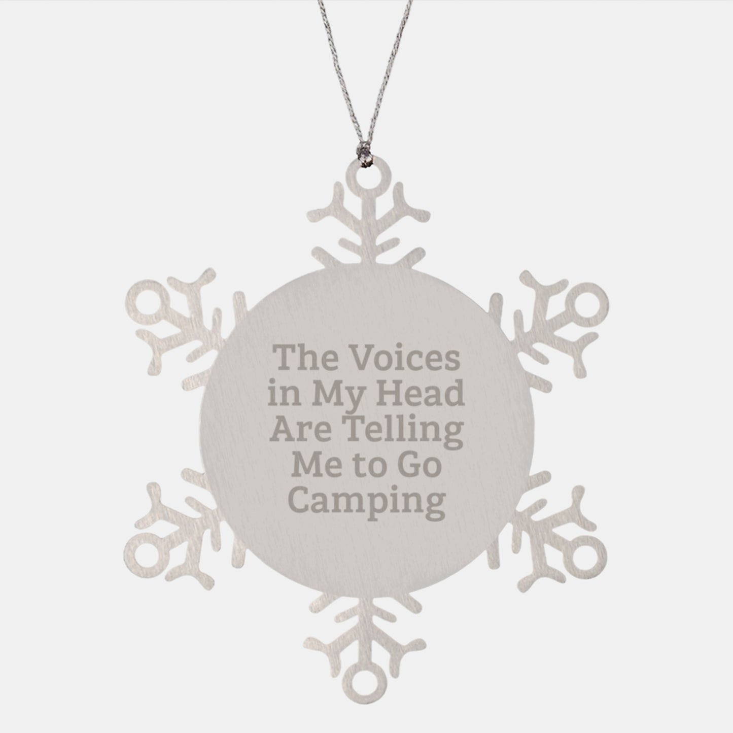 Funny Camping Gift Ideas, Snowflake Ornament for Friends, 'The Voices In My Head Are Telling Me To Go Camping' Quote, Gifts from Family, Gifts for Camping Enthusiasts, Christmas Unique - Image 1