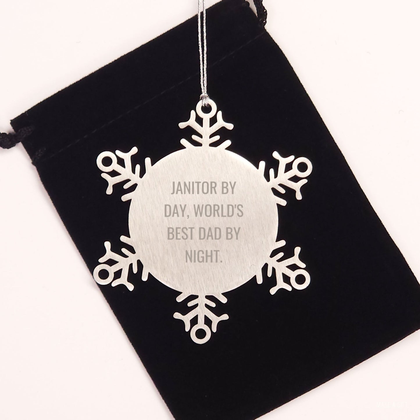 Janitor By Day, World's Best Dad By Night. Snowflake Ornament, Unique Gifts from Men to Janitors for Christmas - Image 2