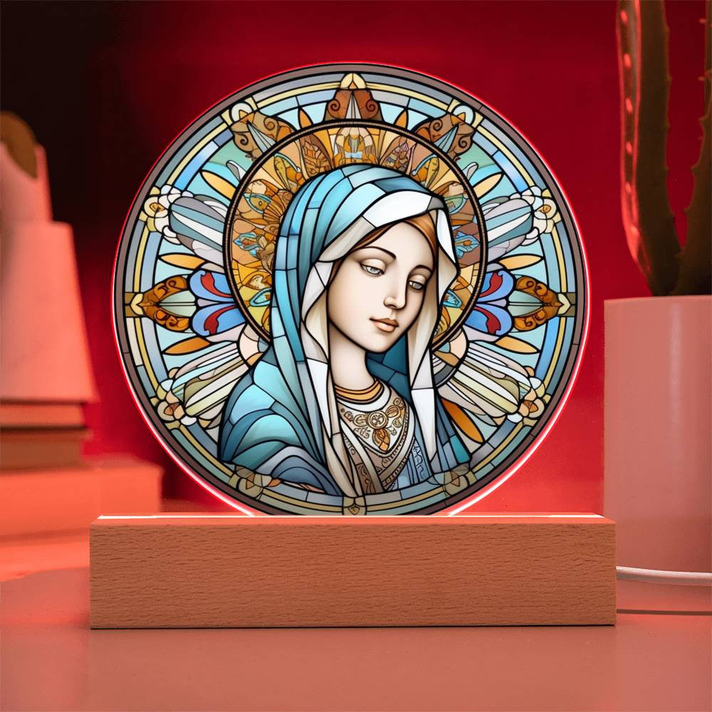 Blessed Virgin Mary Stained Glass Style Plaque