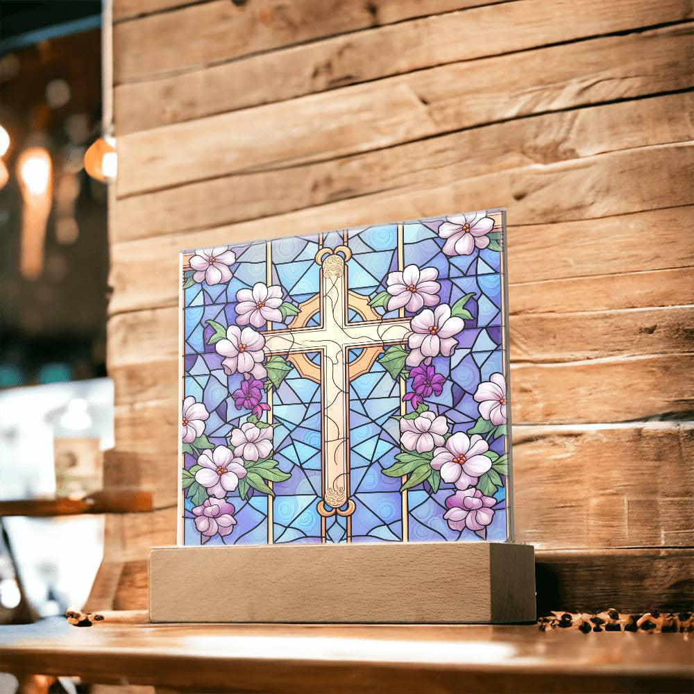 Stained Glass Cross Plaque