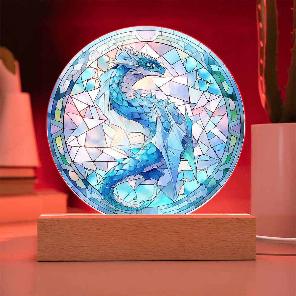 Blue Dragon Stained Glass Plaque and Nightlight