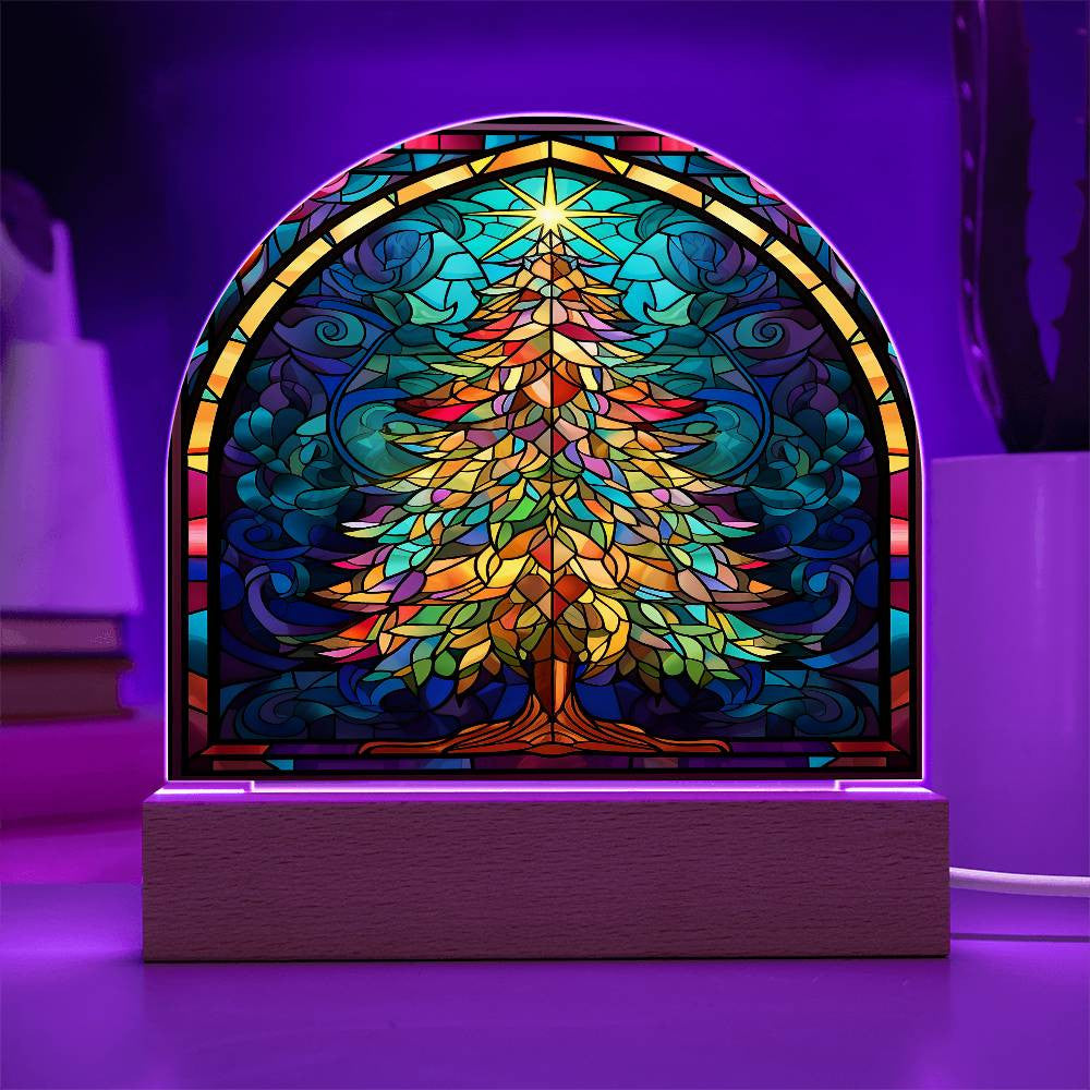 Christmas Tree Stained Glass Style Acrylic Dome Plaque