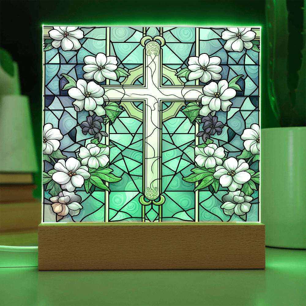 Stained Glass Cross Plaque