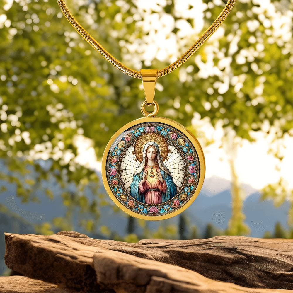 Personalized Faux Stained Glass Virgin Mary Necklace