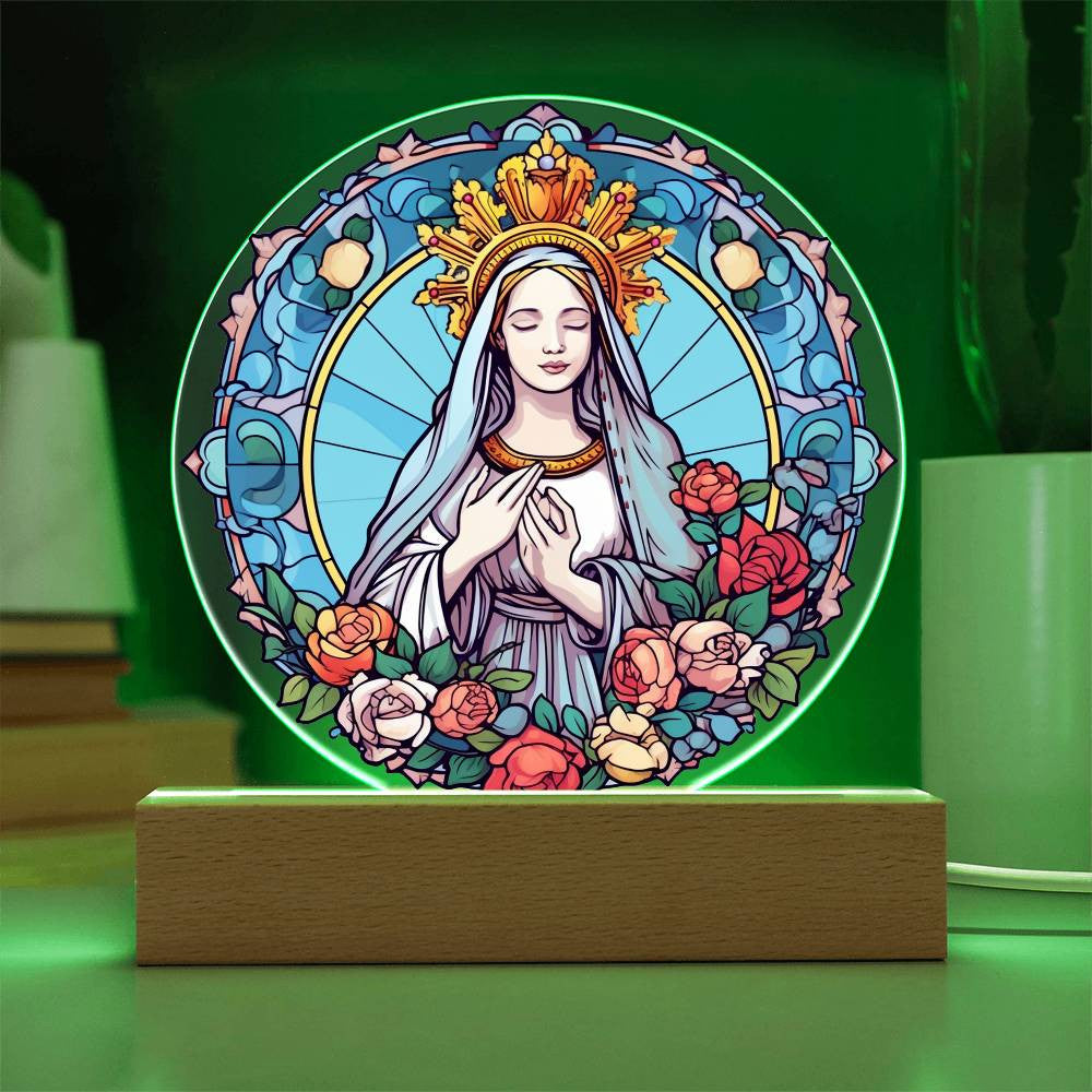 Blessed Virgin Mary Modern Stained Glass Style Plaque