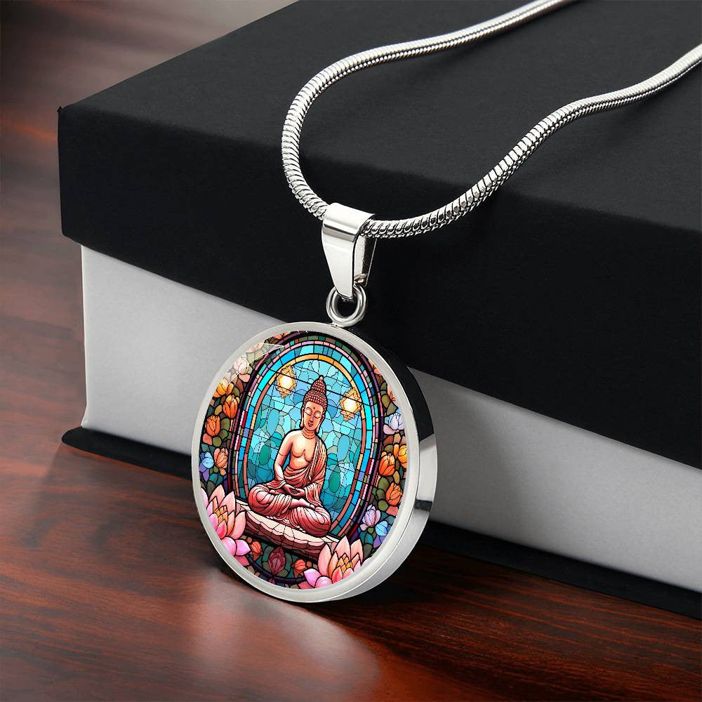 Personalized Buddha Stained Glass Style Pendant Necklace