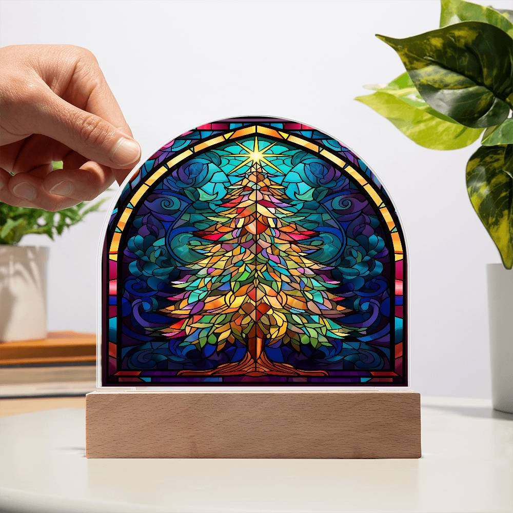 Christmas Tree Stained Glass Style Acrylic Dome Plaque